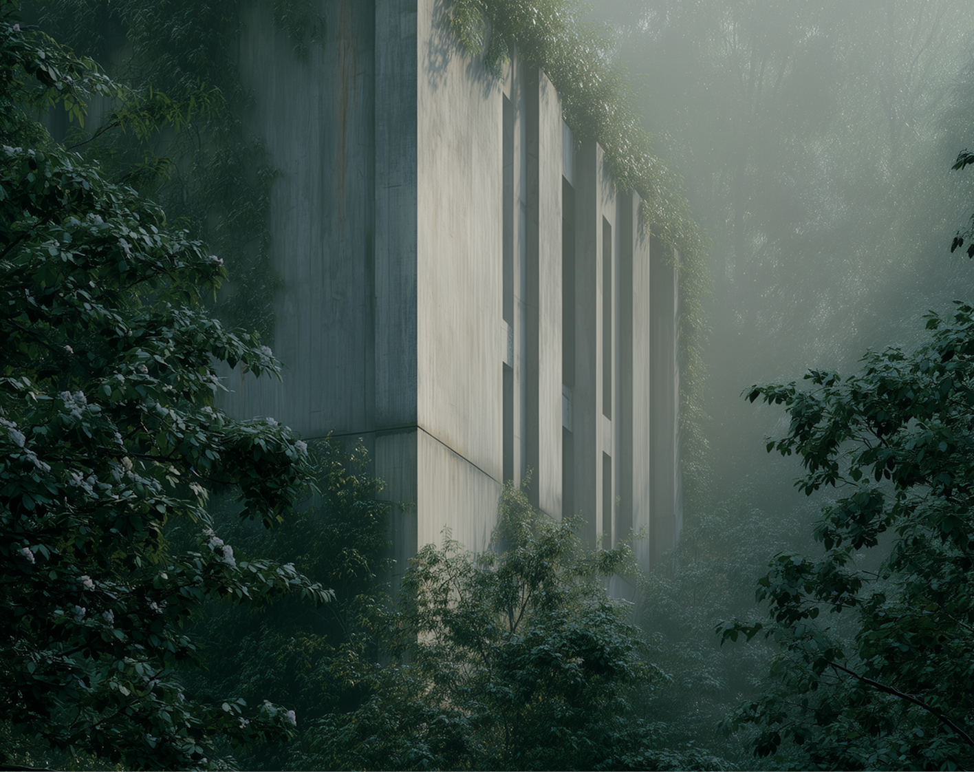 Misty forest reclaiming a restored buffer zone