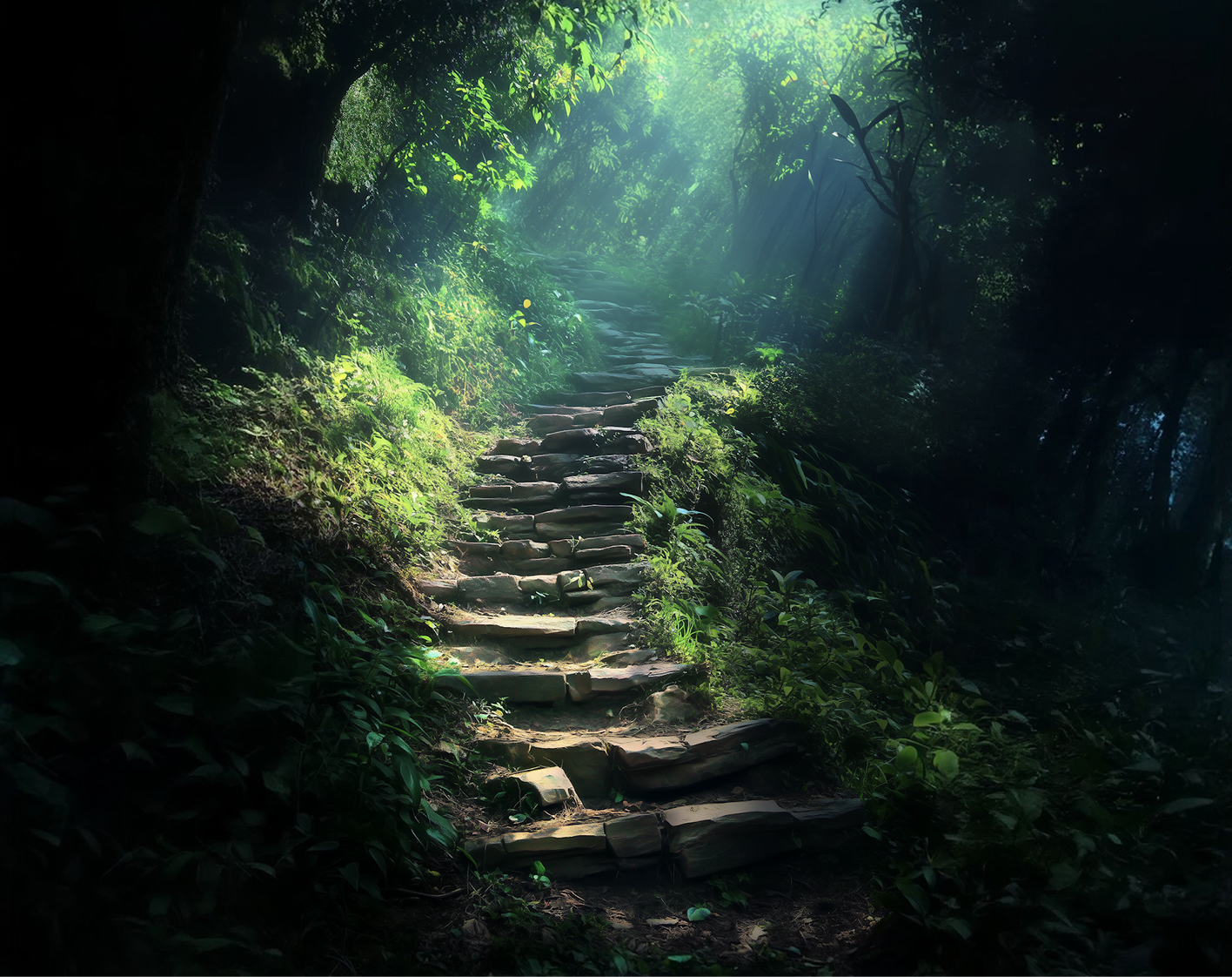 Stone trail through a restored forest monitoring corridor
